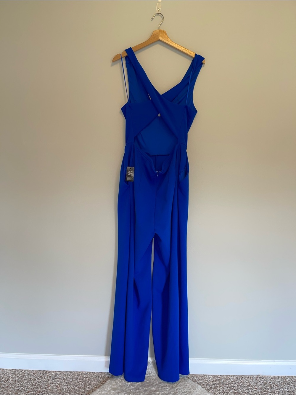 Express Royal Blue Cross-Front Wide-Leg Jumpsuit